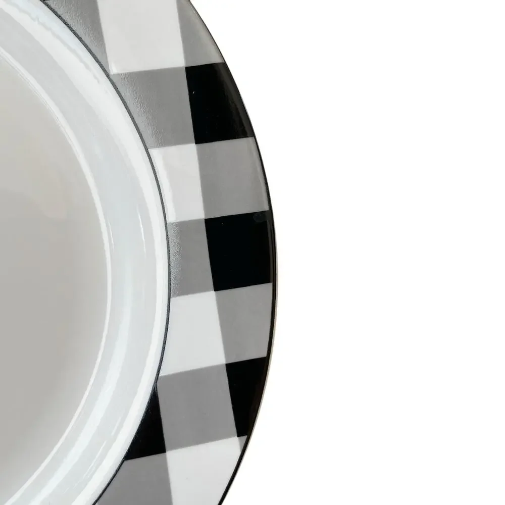 Godinger Black White Checkered Gingham Porcelain Dinner Plates 10.5